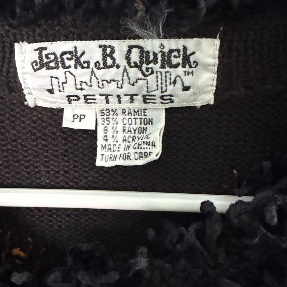 Jack B. Quick Petites SM VTG Cardigan Sweater Black Reindeer Novelty Bells